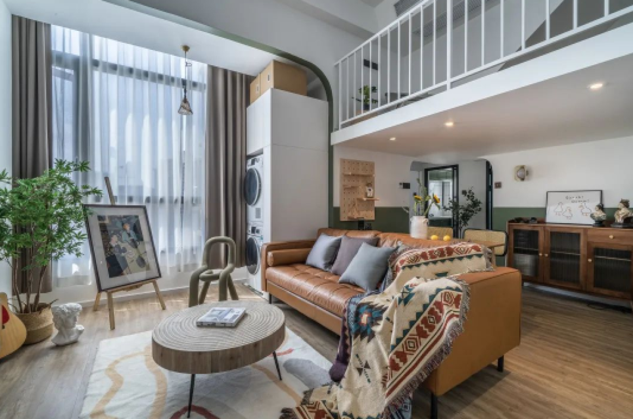 尚層空間丨76㎡公寓，茶色+綠色，精致復古，小閣樓超nice